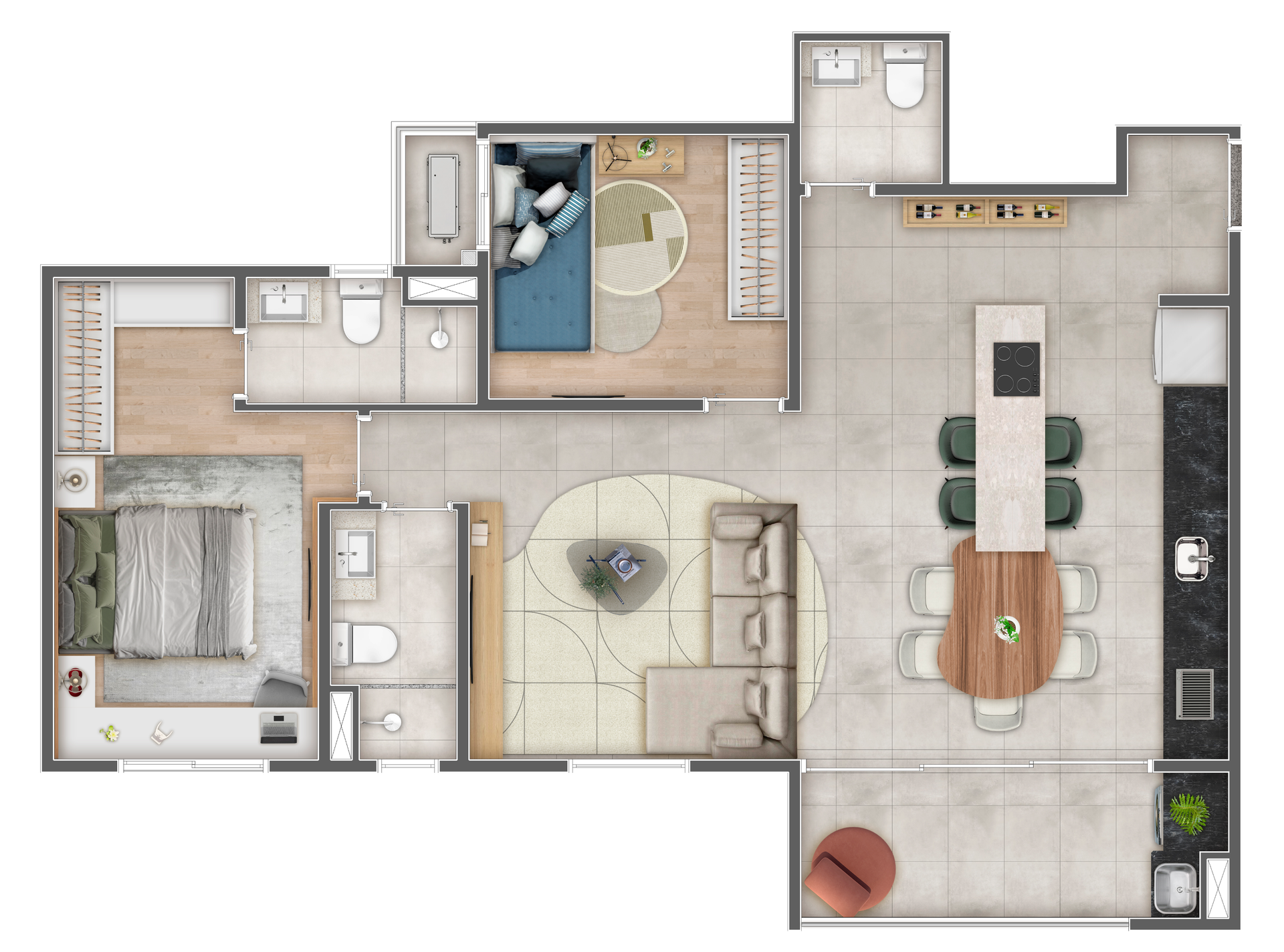 Planta tipo 1 — 81,38m² • sala estendida